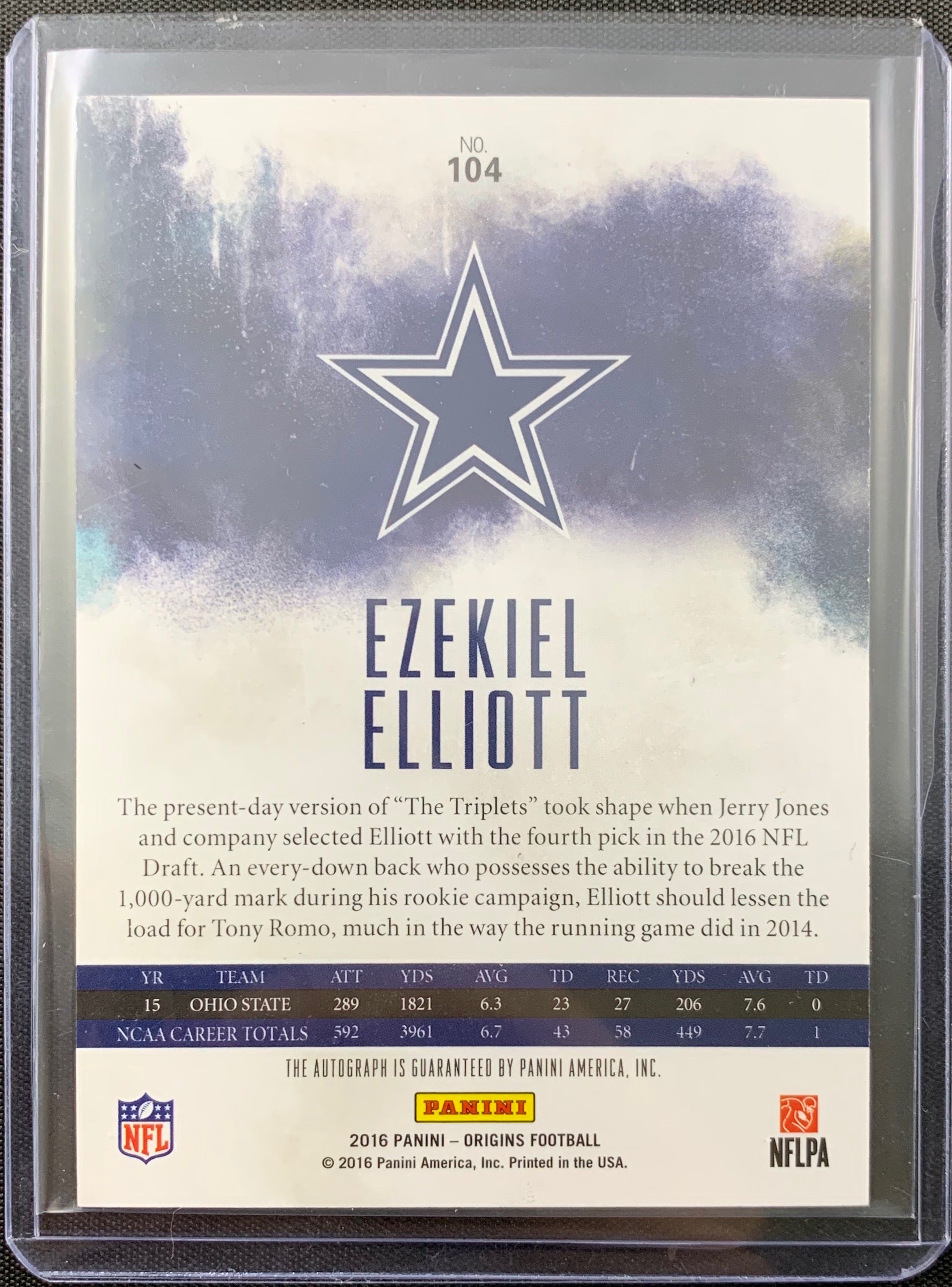 Ezekiel Elliott autographed signed Card 1/1 Dallas Cowboys Panini