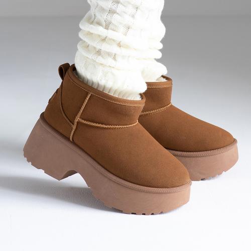 厚底チャンキーヒールムートンブーツ(S ベージュ): ブーツ | ジェリー