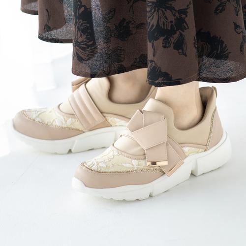 ハンズフリー】ノットリボン2WAYスリッポンスニーカー(M ブラック