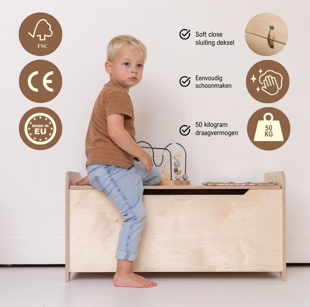 Houten speelgoedkist | opbergkist Jindl® naturel met soft close