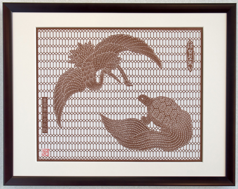 鶴亀」伊勢型紙インテリア額 | 伊勢型紙専門店おおすぎ（株式会社大杉