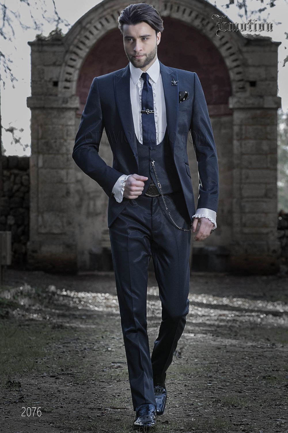 Italian wedding suit in blue with satin lapel - Ottavio Nuccio Gala