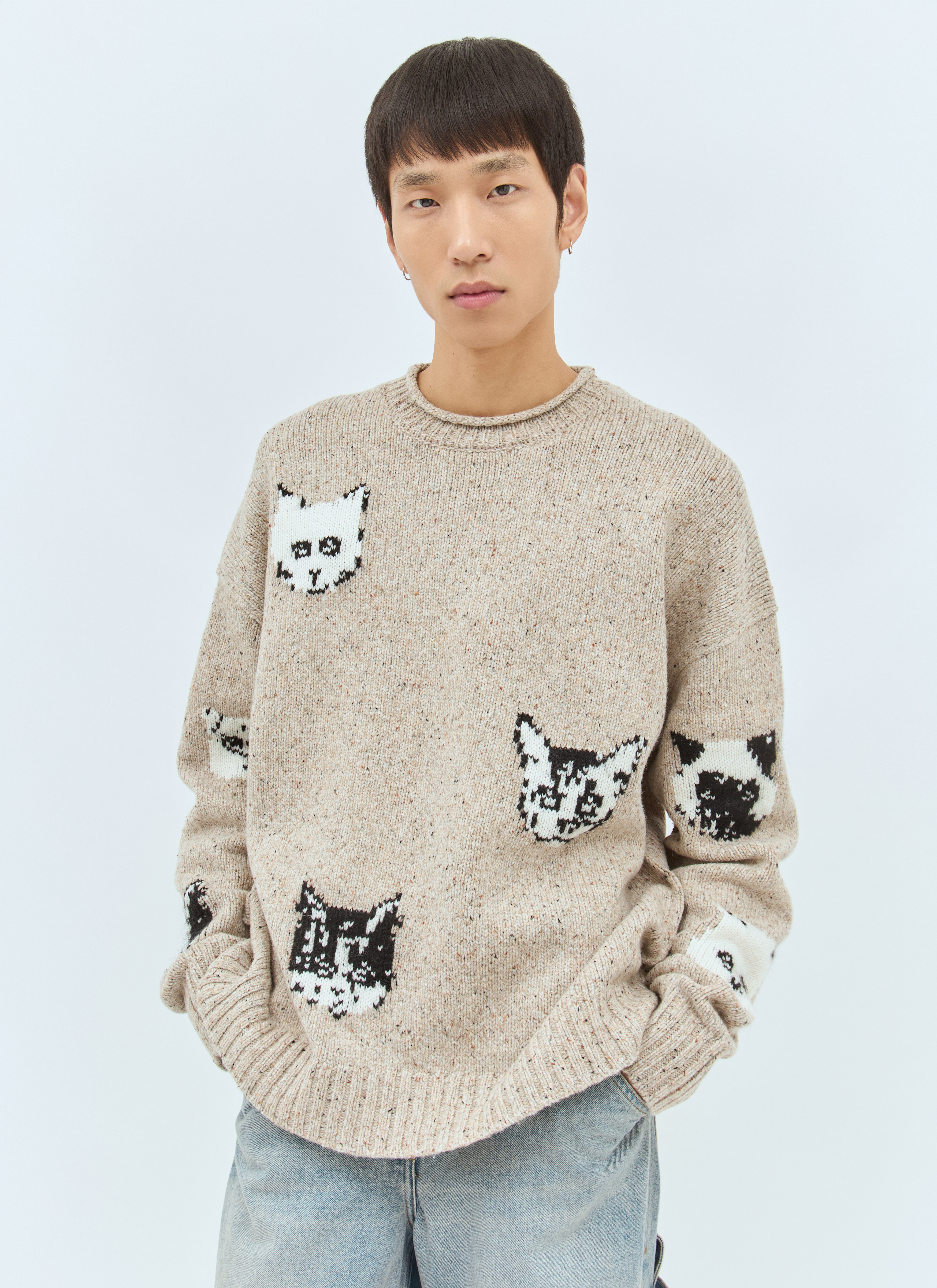 Acne Studios Men's' Cat Jacquard Sweater in Beige | LN-CC®