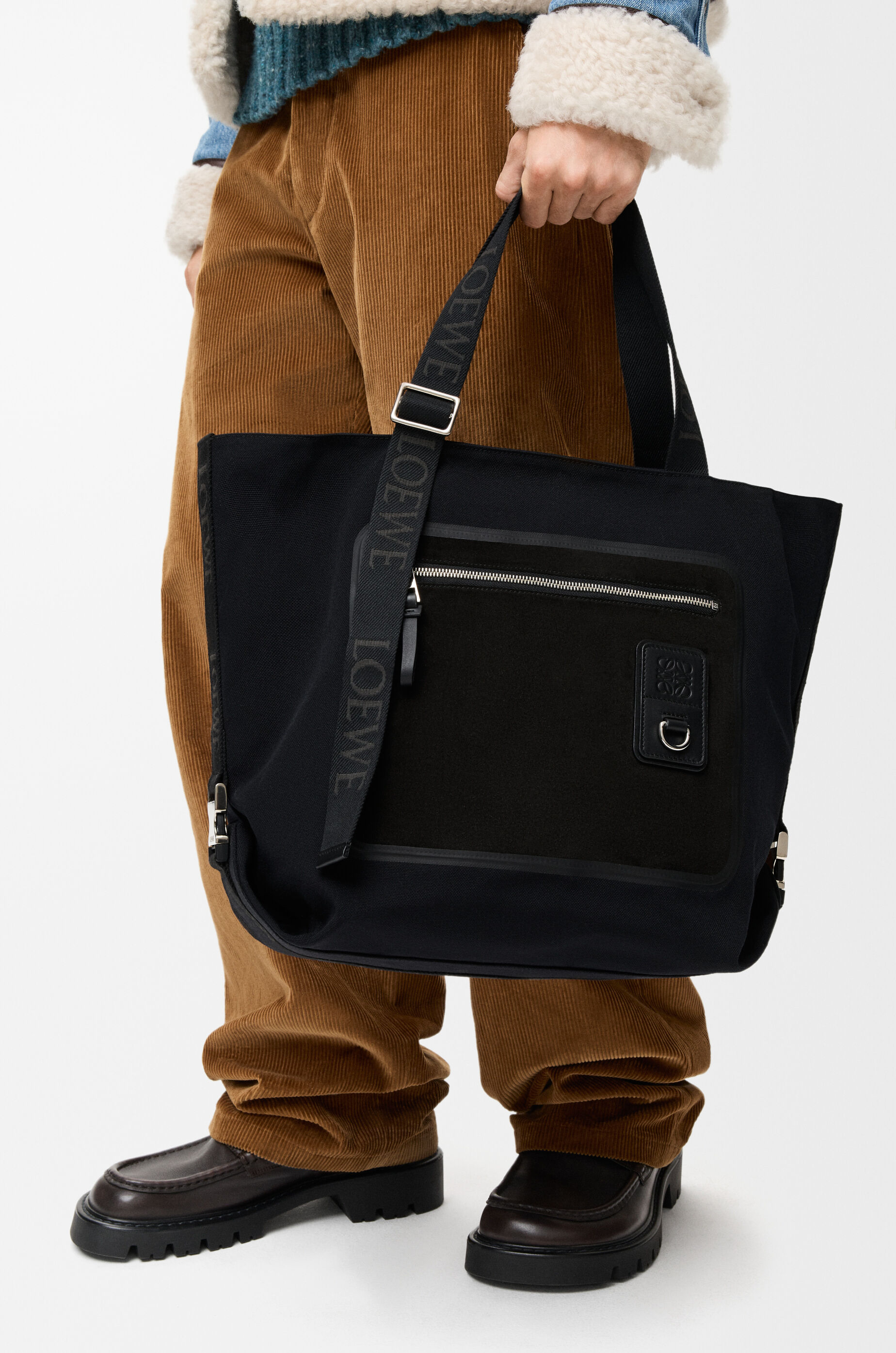 フレックス ジップ トートバッグ（キャンバス&スエード） ブラック