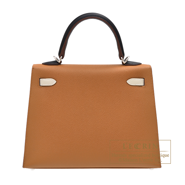 Hermes Kelly Tricolore Verso bag 25 Sellier Gold/Craie/Black/Blue