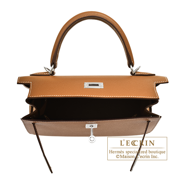 エルメス ケリー25/外縫い ゴールド ヴォーエプソン シルバー金具