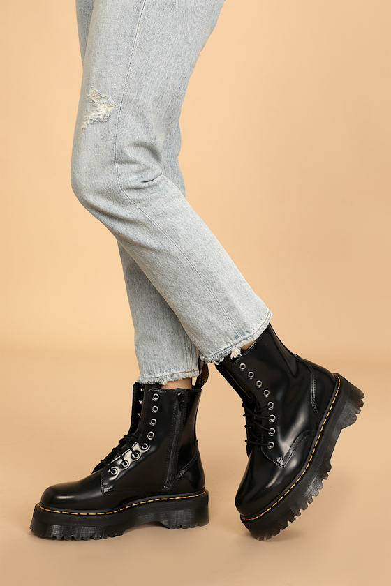 Dr. Martens Jadon - Black Leather 8-Eye Platform Boot - Lulus