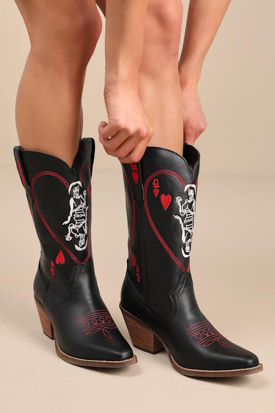 Dingo Queen A Hearts Boots - Black Western Boots - Leather Boots
