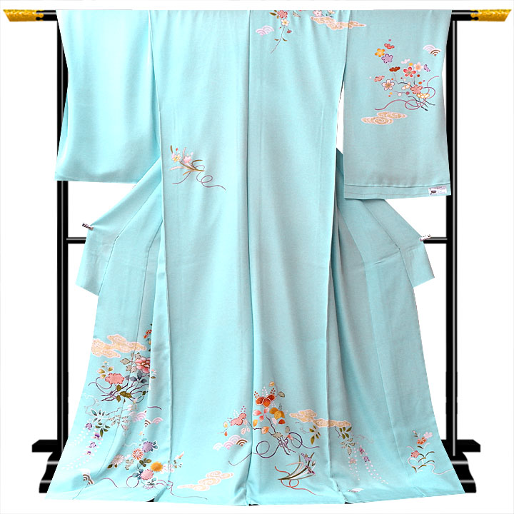 菱健 桐壺ブランド 京友禅訪問着【鮮やかな水色】 [241124-ho-2