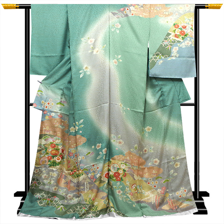 正絹 訪問着【青緑×緑】 正絹 訪問着【青緑×緑】 [200331-ho-2