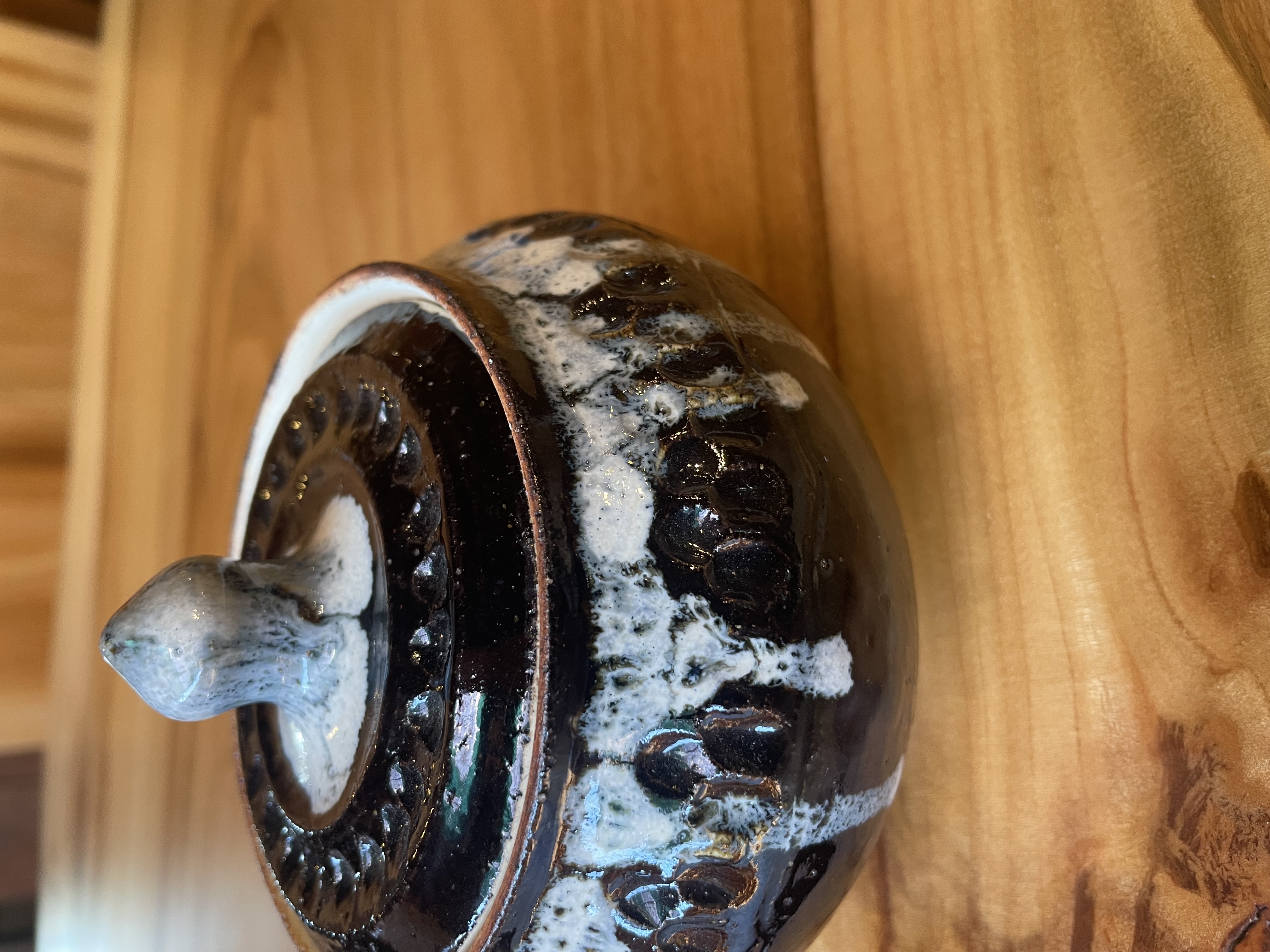 陶器 壺蓋付き 黒 一枚板テーブル・無垢材家具の祭り屋