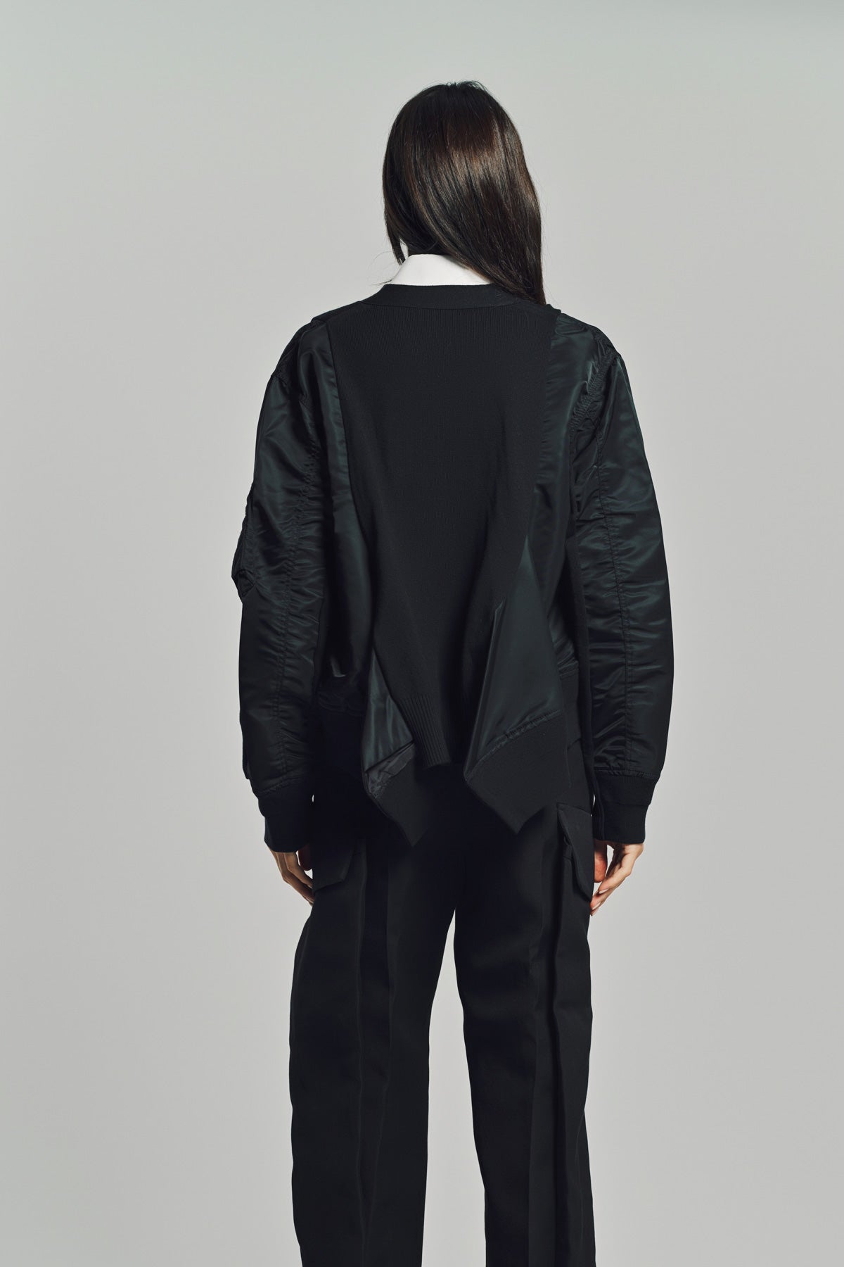 SACAI | NYLON TWILL X KNIT CARDIGAN