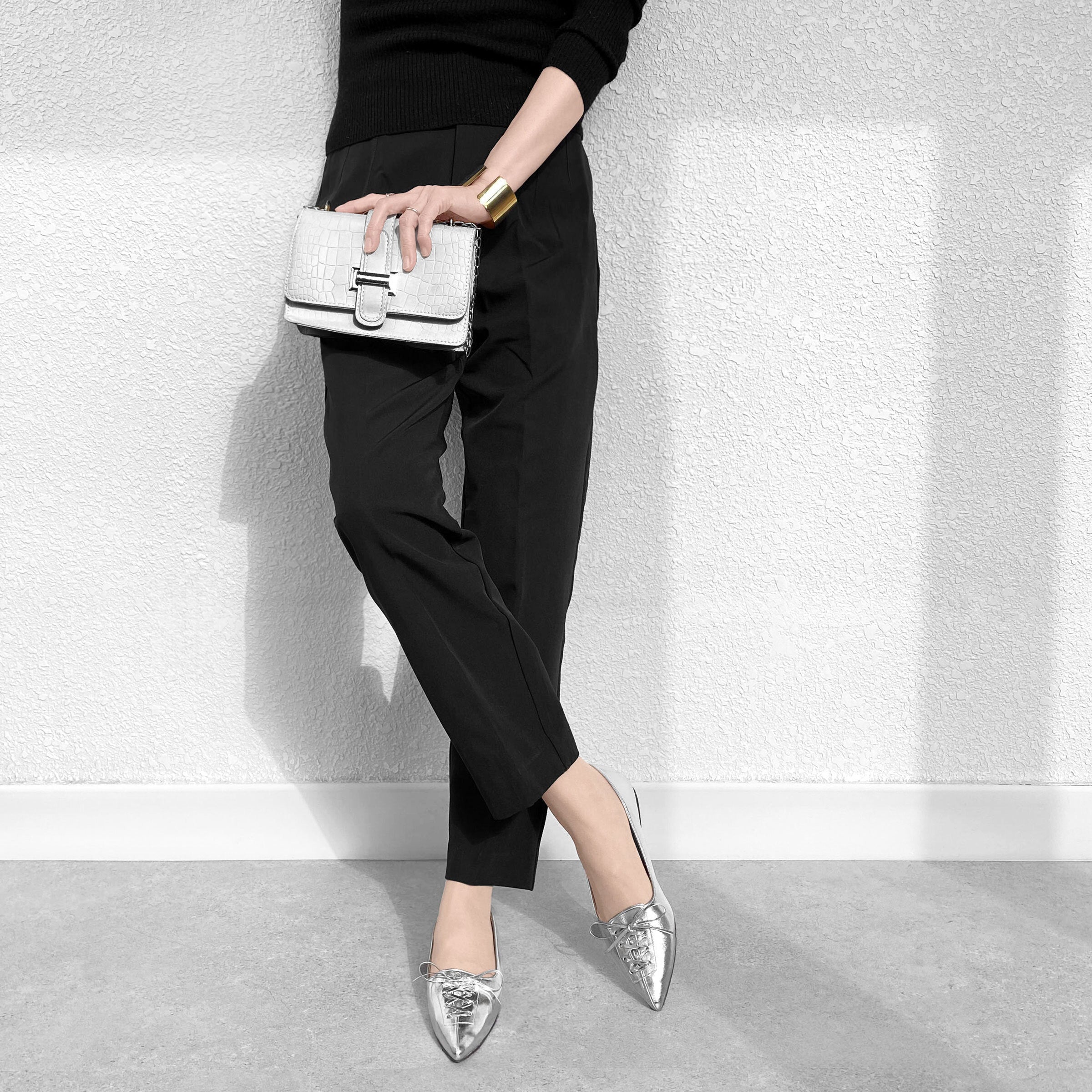 2026SS：レースアップデザイン フラットシューズ（m17047）シルバー