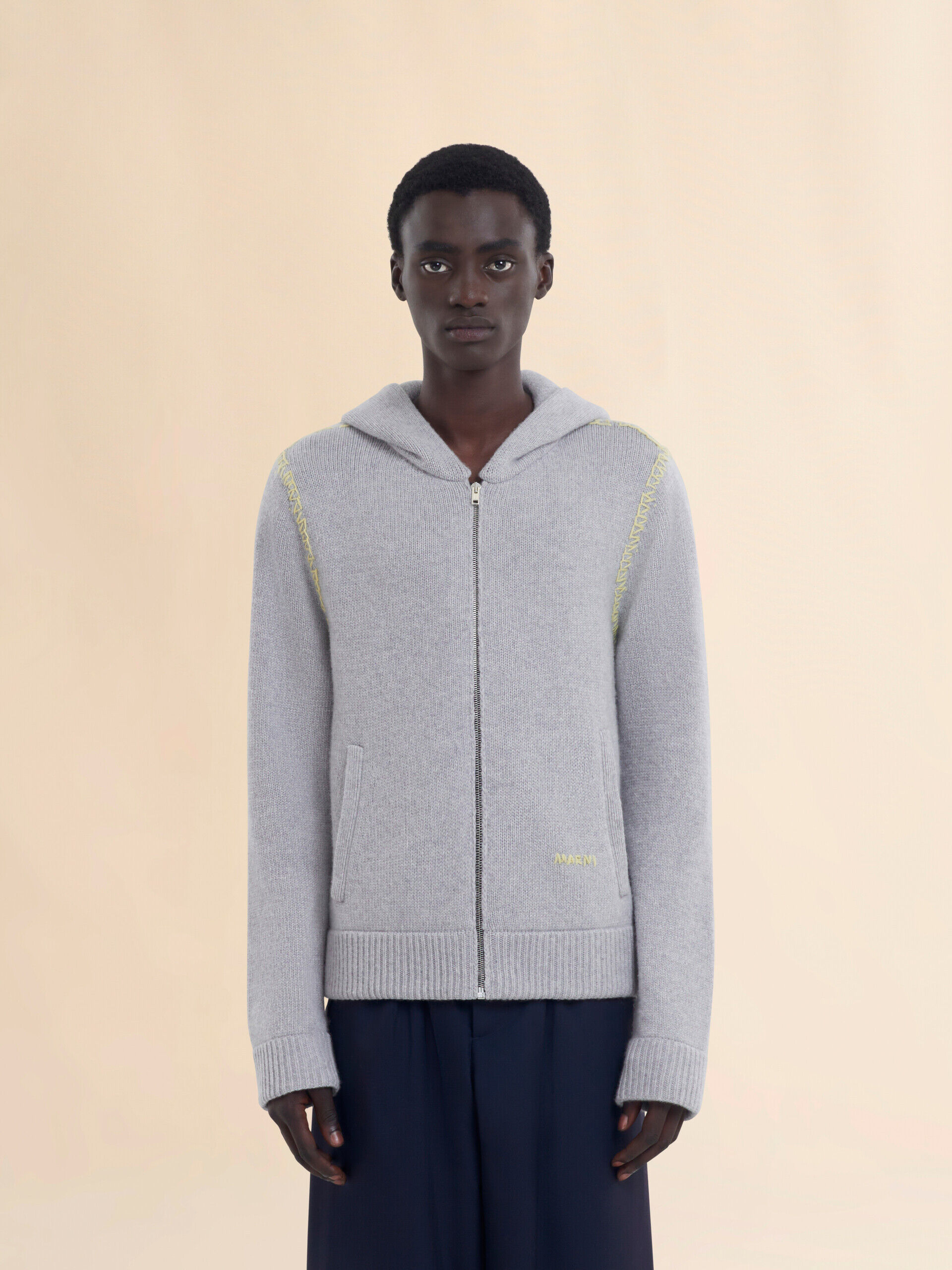 Grey wool-cashmere cardigan with Marni Mending | Marni
