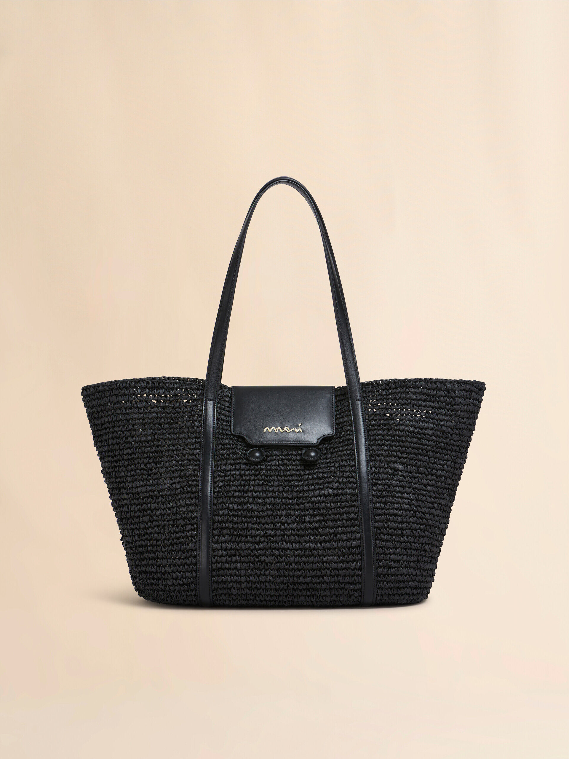 Medium black raffia-effect Trunkaroo beach bag | Marni
