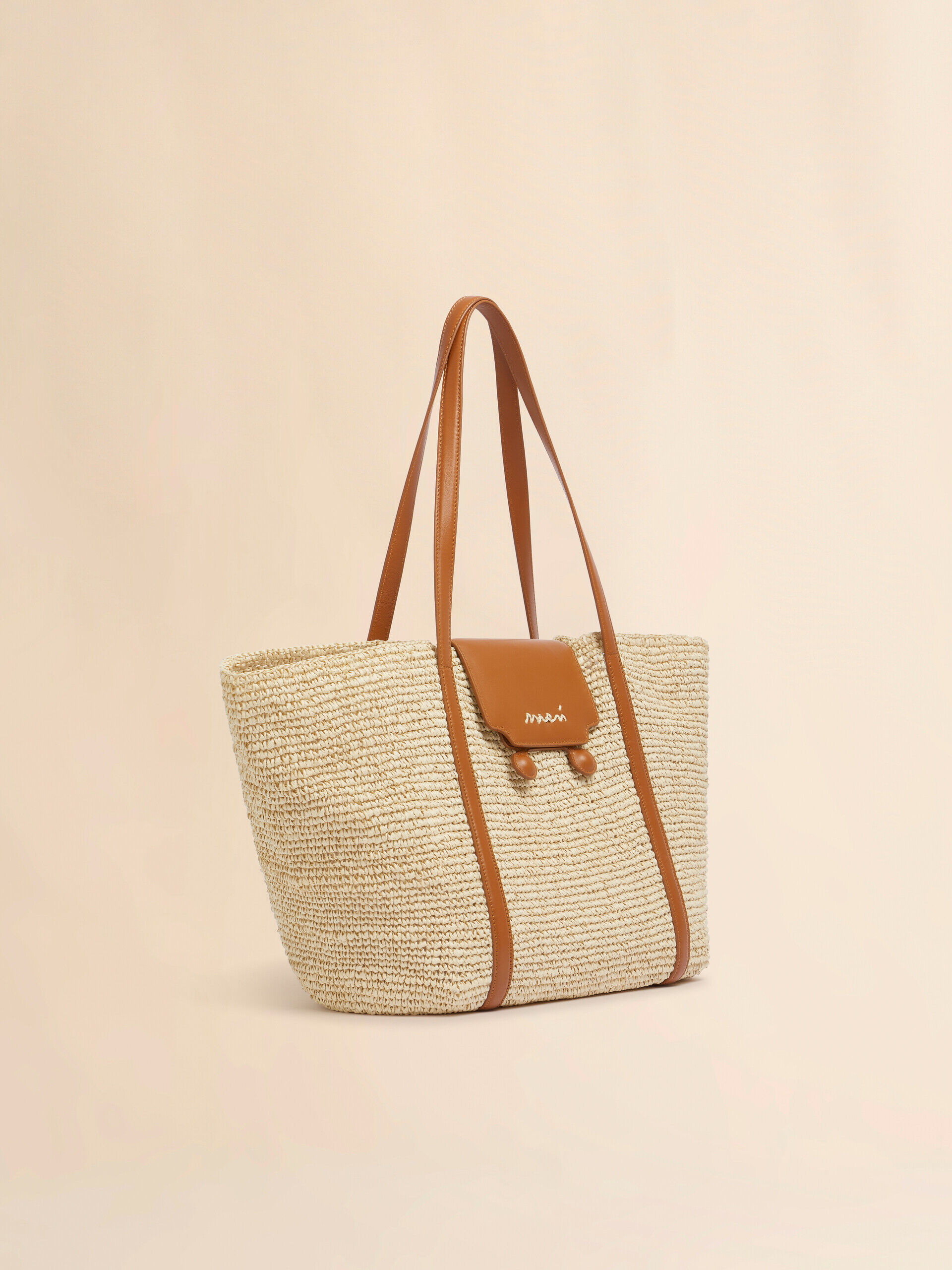 Medium natural raffia-effect Trunkaroo beach bag | Marni