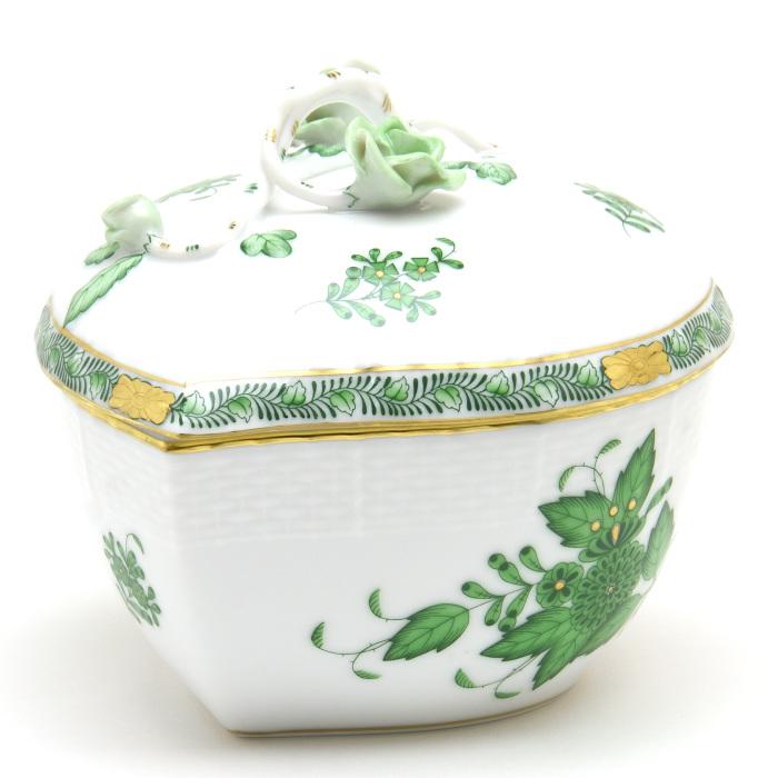 ヘレンド(Herend) ハート形小物入れ(L)(高さ:11.5cm)薔薇と枝飾り ア