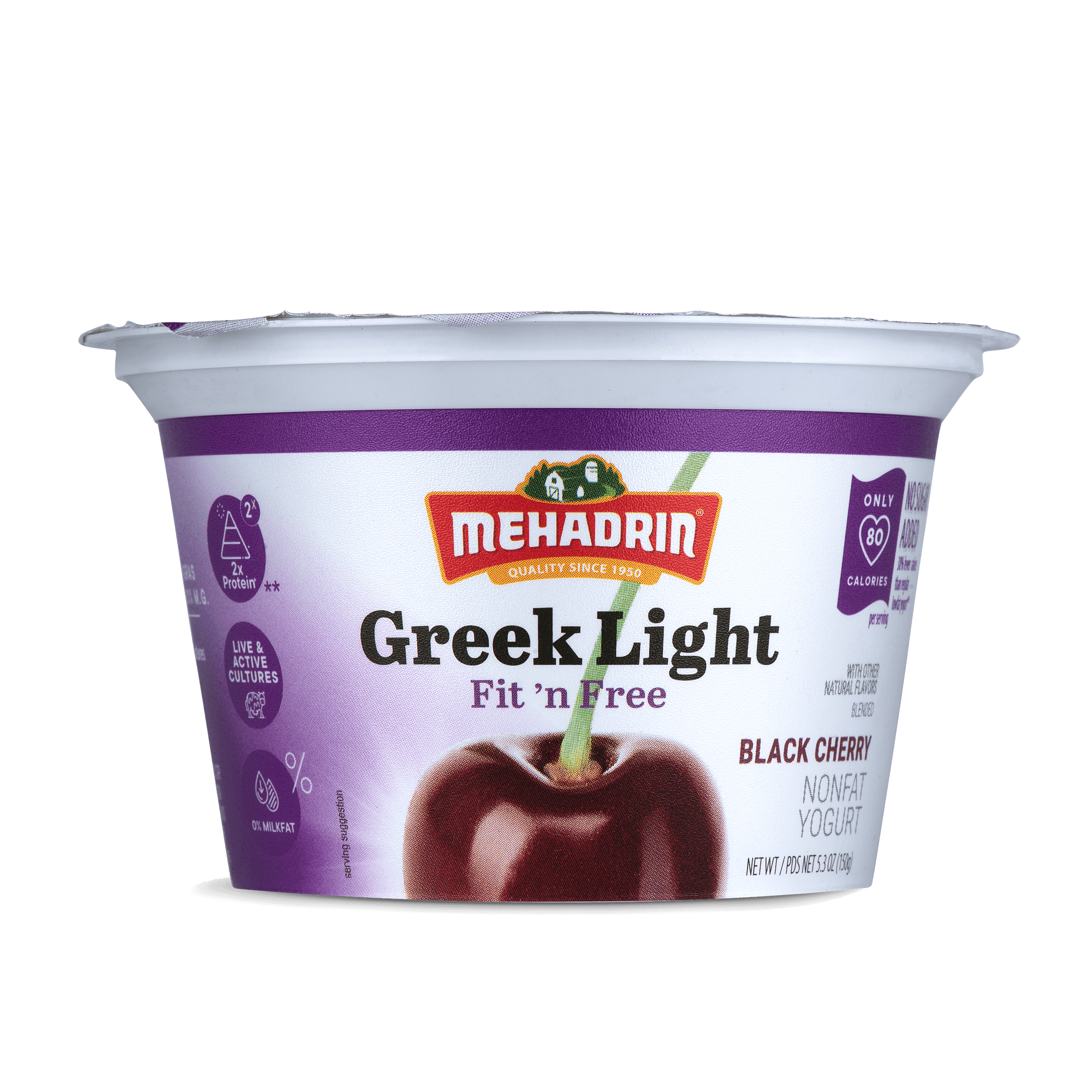 Black Cherry Greek Light Yogurt, 5.3 Oz. - Mehadrin Dairy