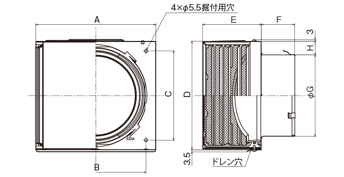 ステンレス製 角形耐外風フード（左右開口タイプ）｜三菱電機グループ