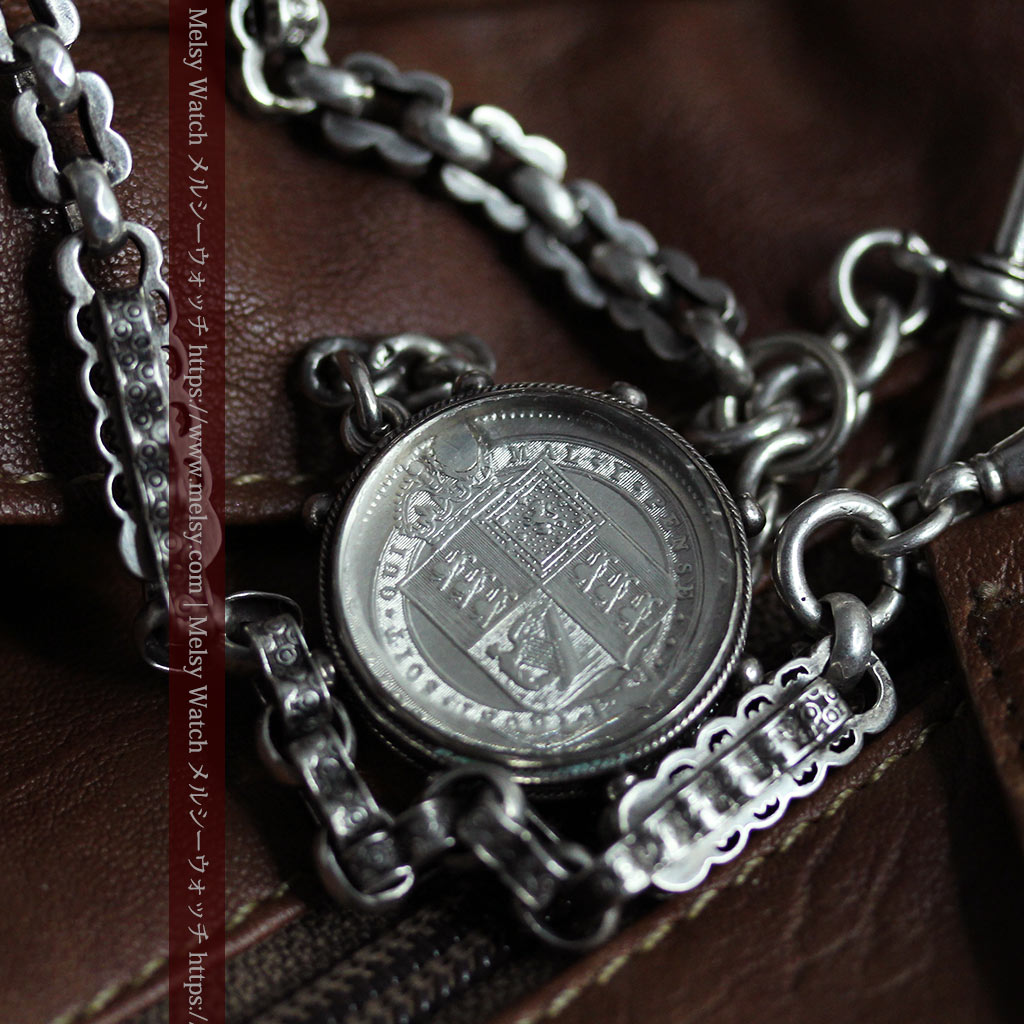 銀無垢アンティーク懐中時計チェーン 英国ビクトリア女王銀貨