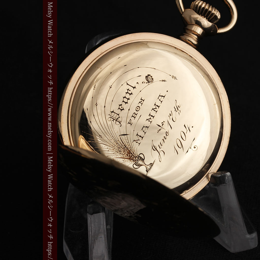 金と青の装飾が美しいエルジンのアンティーク懐中時計【1904年製】