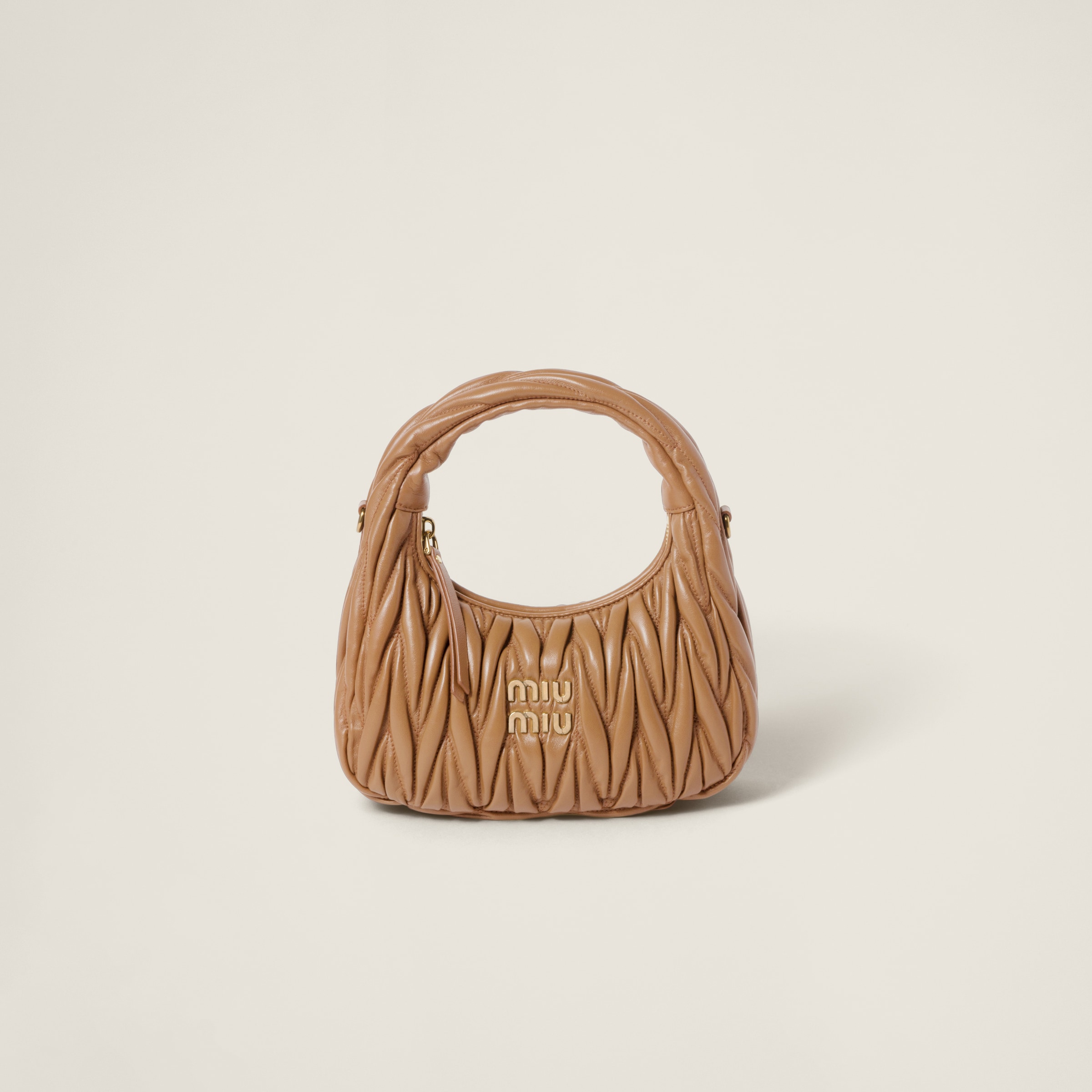 Caramel Wander Matelassé Nappa Leather Hobo Bag | Miu Miu