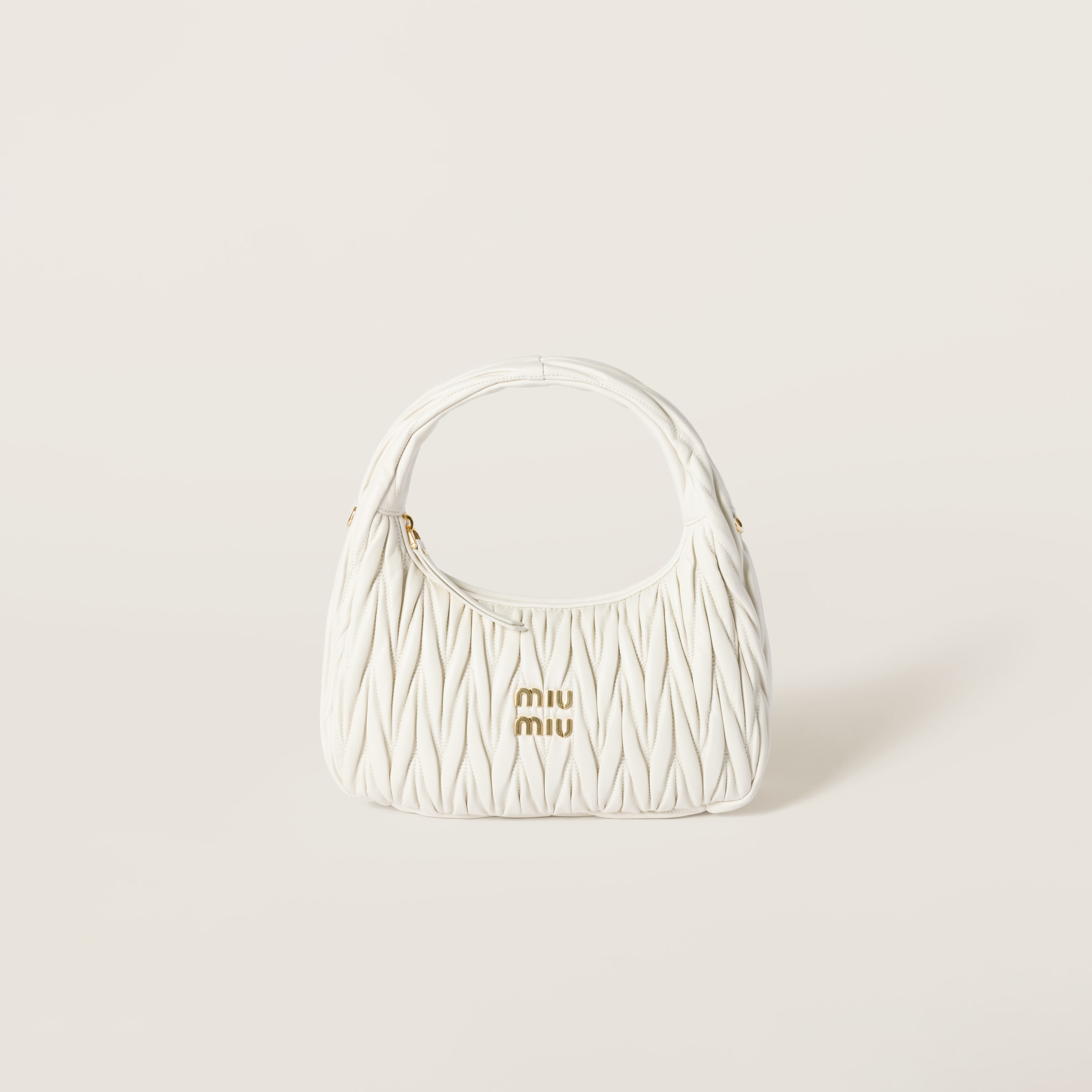 White Wander Matelassé Nappa Leather Hobo Bag | Miu Miu