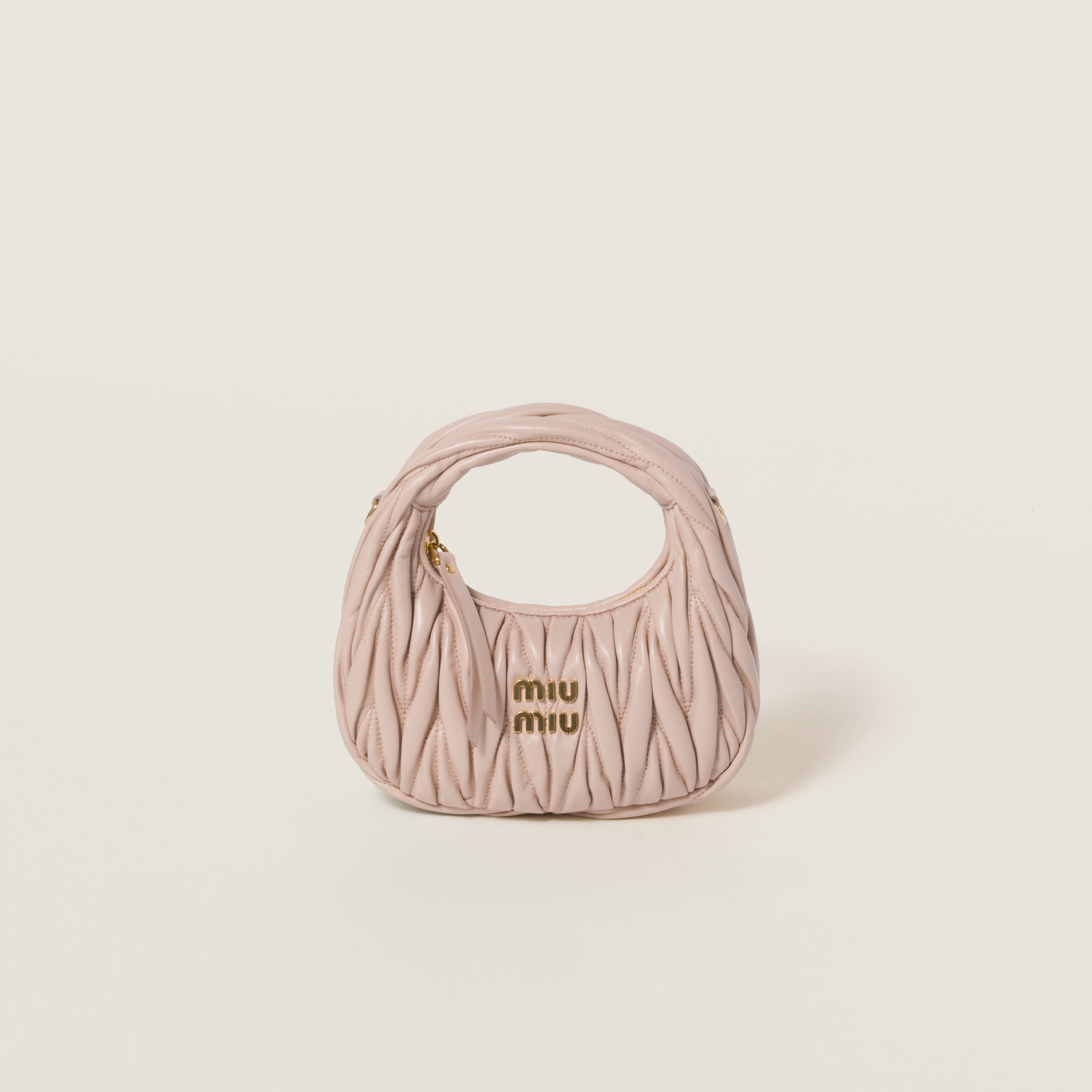 Powder Pink Wander Matelassé Nappa Leather Hobo Mini-bag | Miu Miu