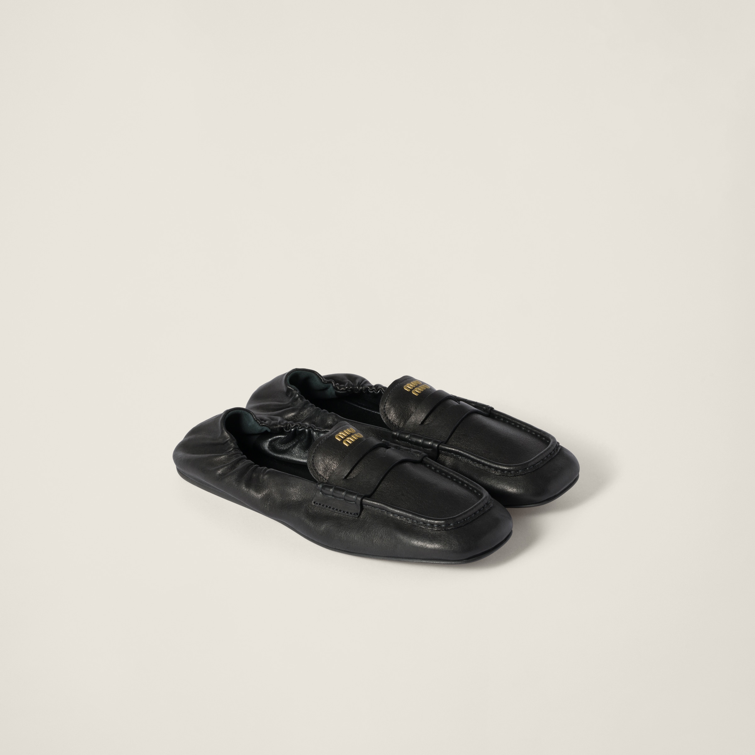Black Ruches Nappa Leather Loafers | Miu Miu
