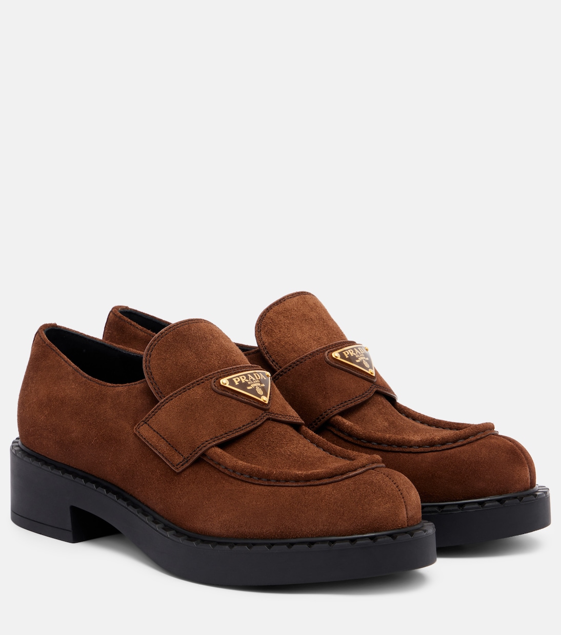 Chocolate suede loafers in brown - Prada | Mytheresa