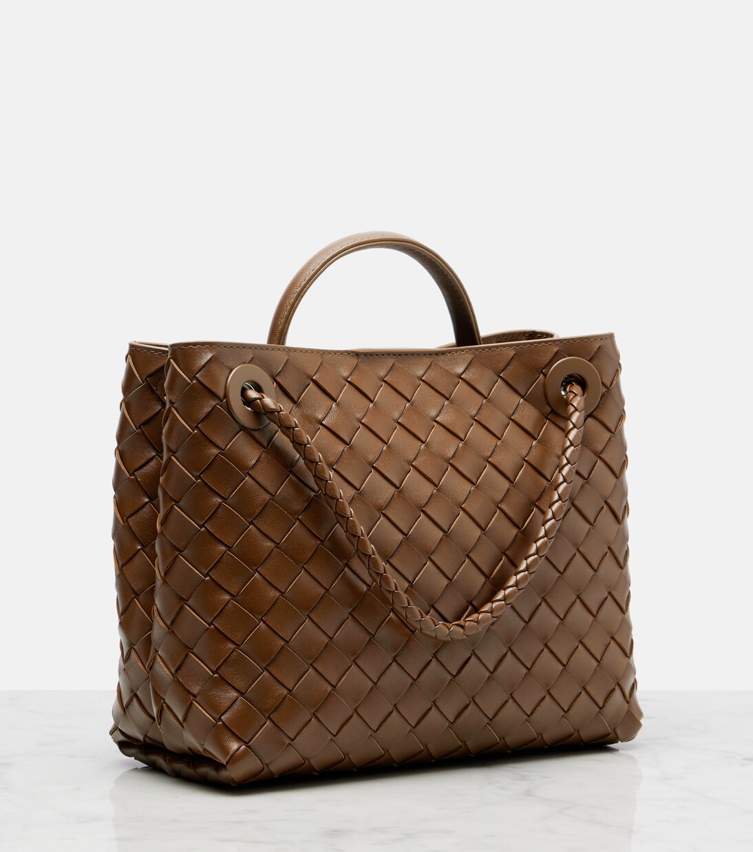 Andiamo Intrecciato Small leather tote bag in brown - Bottega