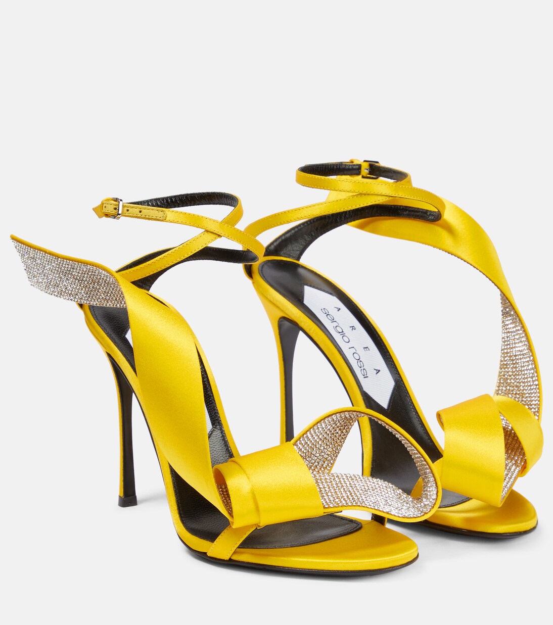 x Sergio Rossi Marquise embellished satin sandals in yellow - Area