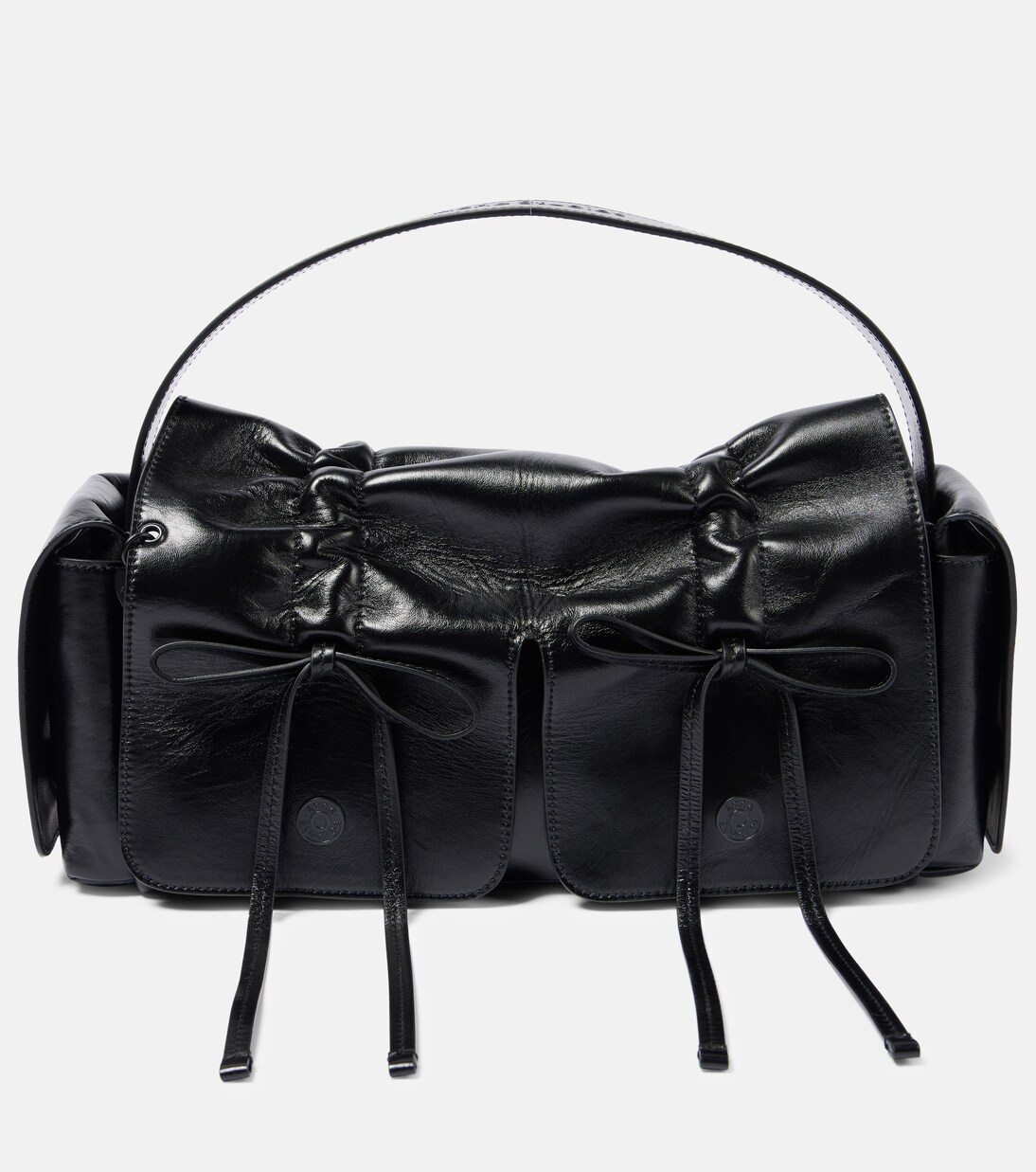 Bow-detail leather tote bag in black - Acne Studios | Mytheresa