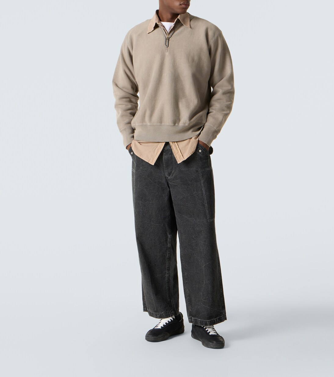 Vintage cotton jersey half-zip sweatshirt in beige - A Presse