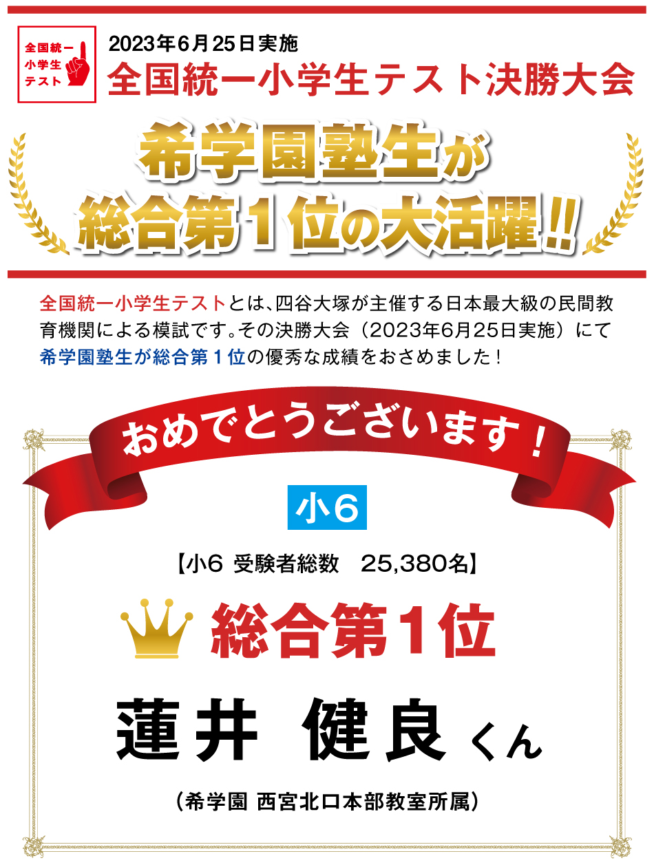 全国統一小学生テスト決勝大会結果 | 希学園 関西～人生の糧となる中学