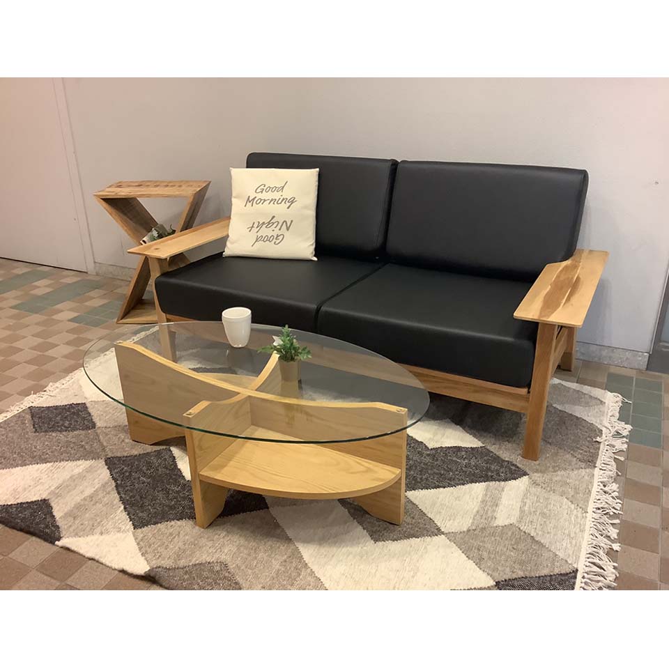 天然木ソファ【本革】1610 2人掛け【送料・開梱設置無料】 ブラック