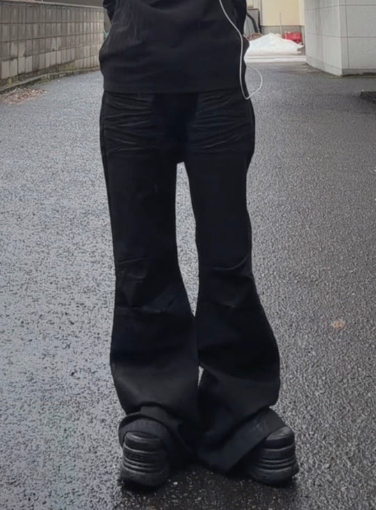 ブラックコーティング フレアデニムパンツ AKA-004