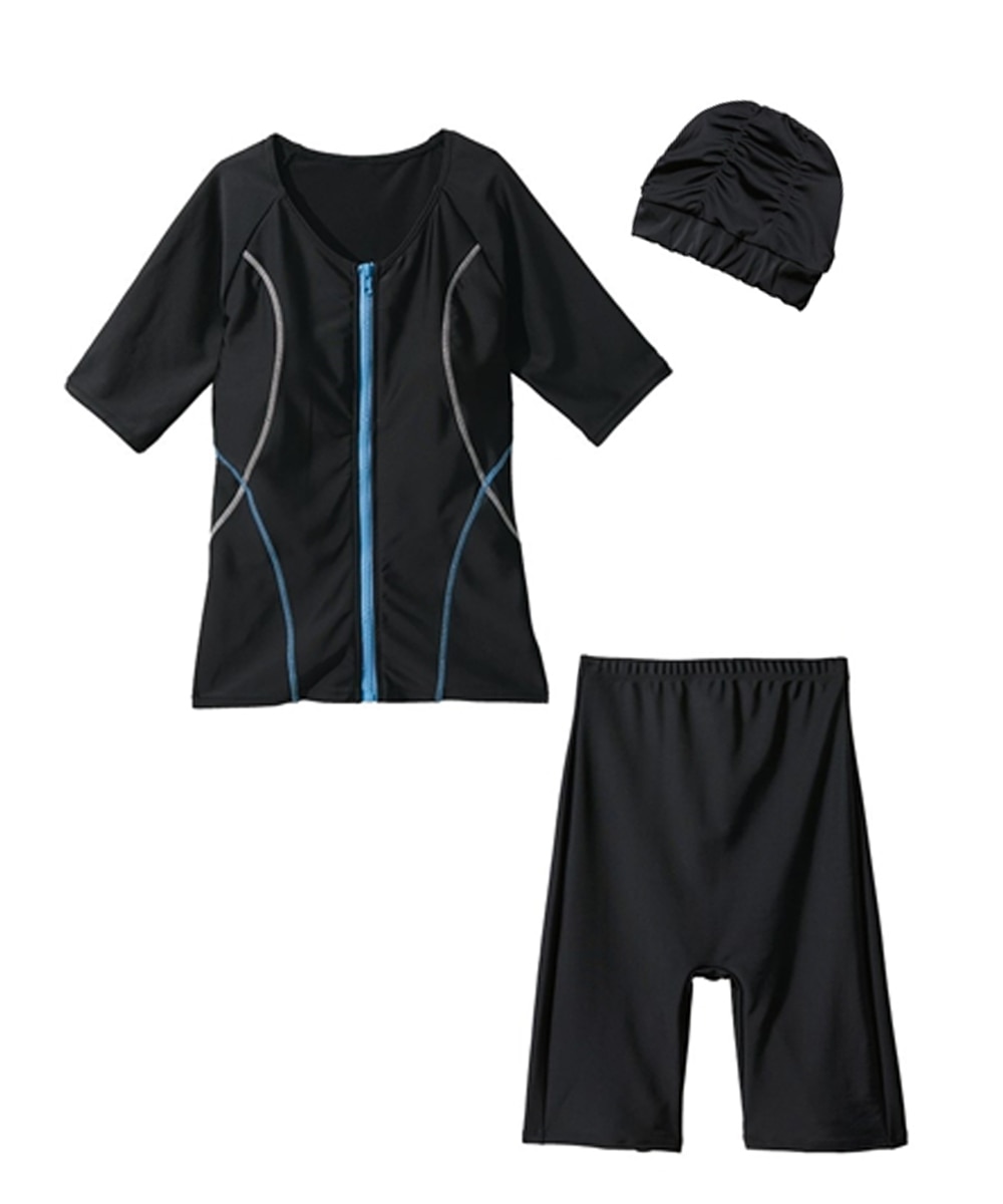 3点セット】キャップ付半袖フィットネス水着 通販【ニッセン】