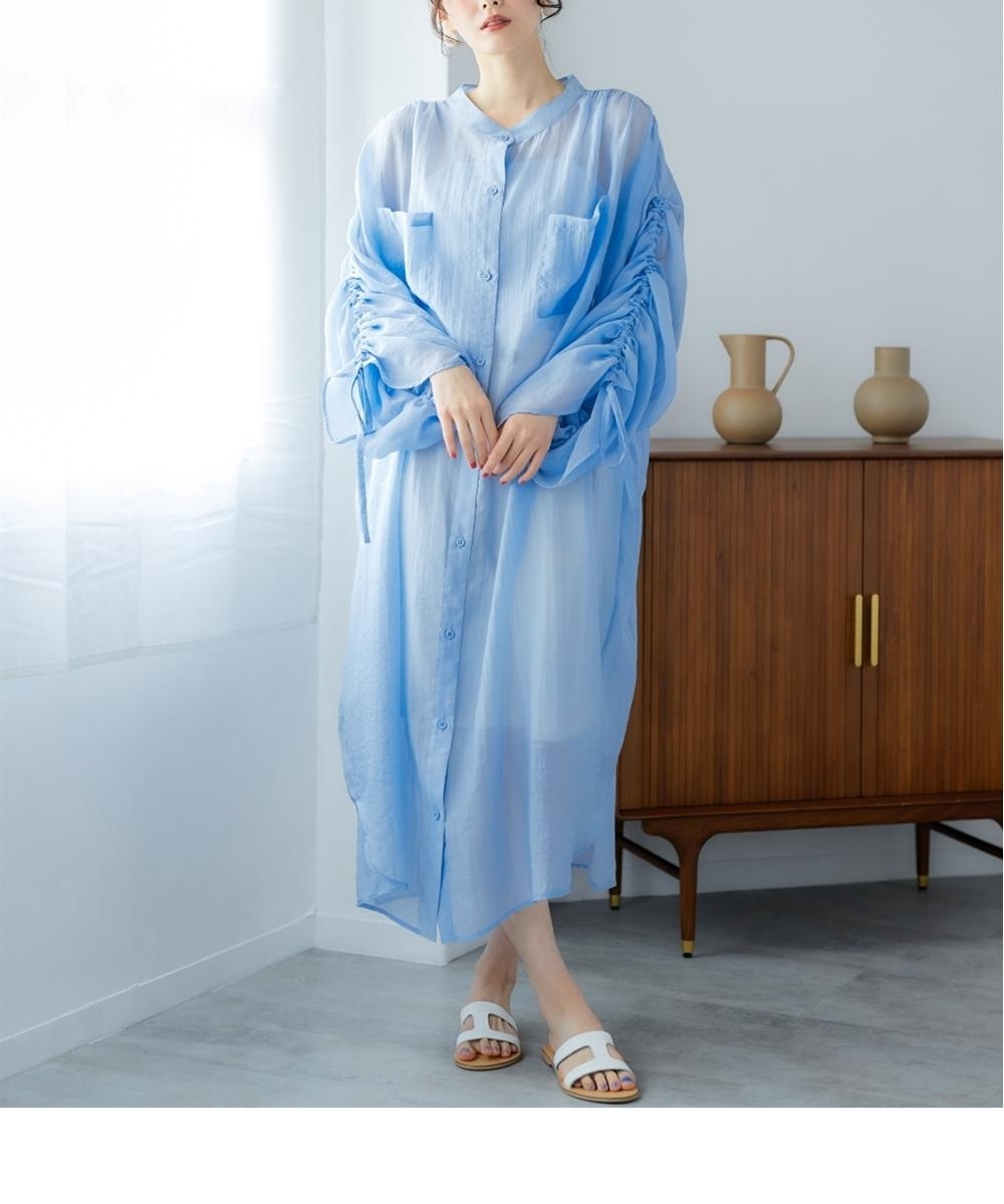 大きいサイズ ギャザーデザインロングシアーシャツ miclat 通販