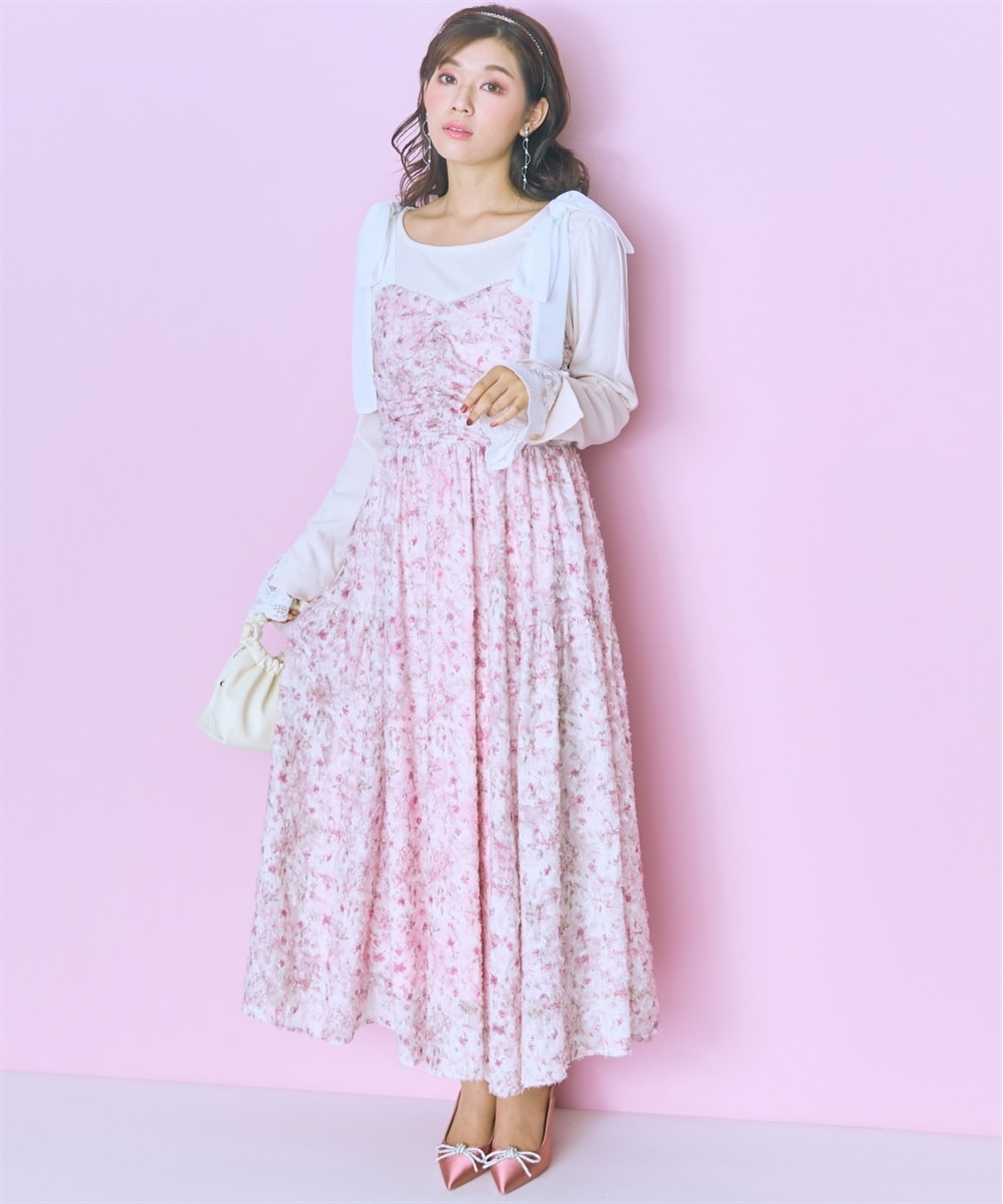 大きいサイズ＞フェザー花柄デザインキャミソールワンピース marun