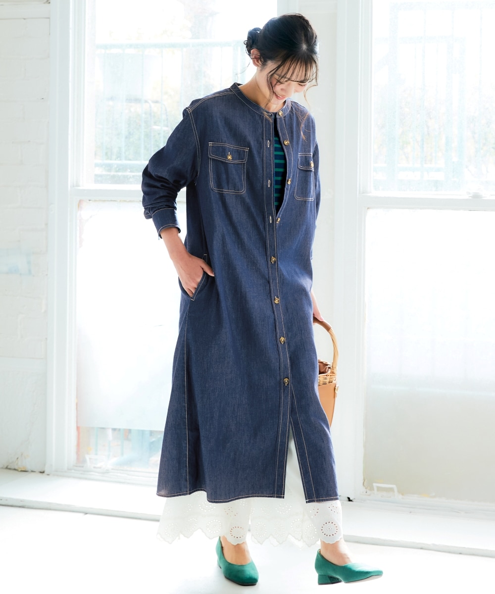 綿100％ダブルポケットデニムワンピース＜大きいサイズ有＞ 通販