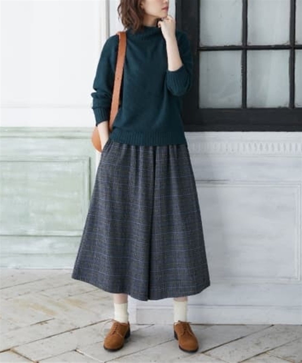 スカート見え 表起毛チェック柄ガウチョパンツ（ゆったりサイズ） 通販