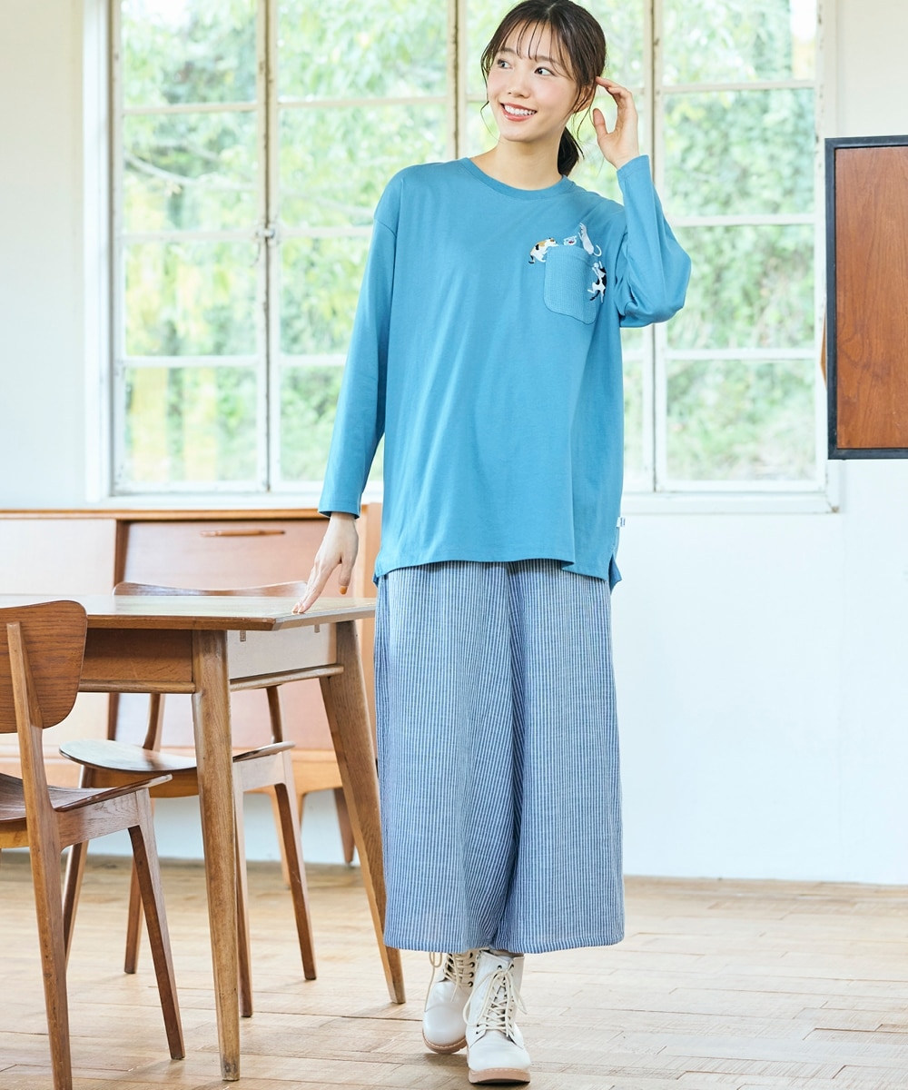 綿100％やわらかダブルガーゼガウチョパンツ＜大きいサイズ有