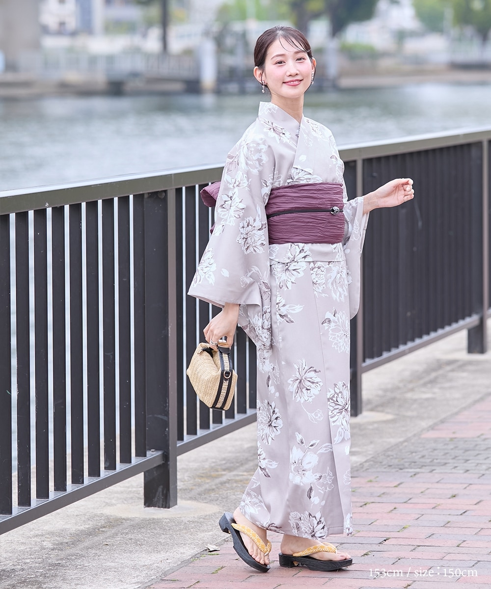 小さいサイズ 大花柄ワンピース浴衣3点セット（羽織り＋キャミ