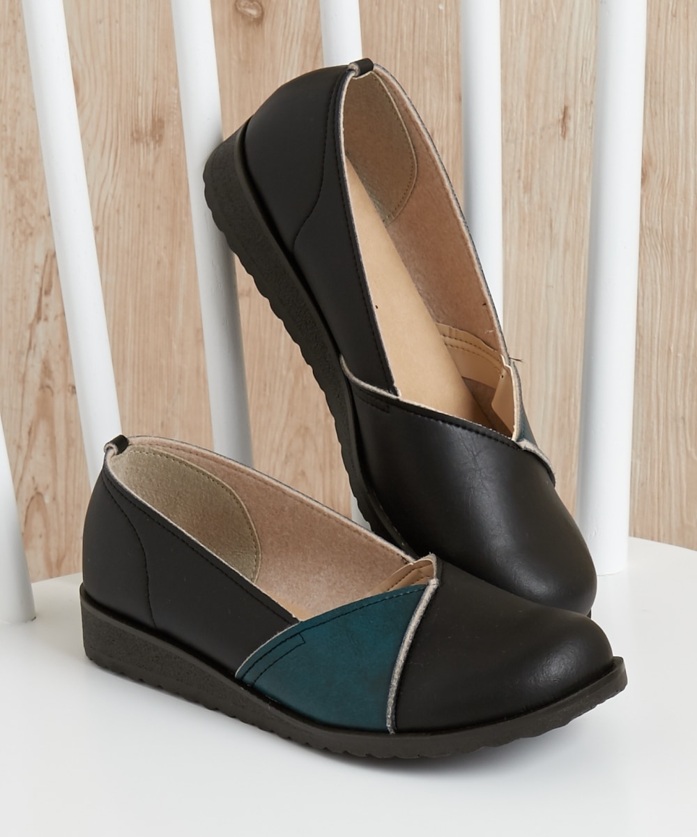 ゆったり幅広】日本製バイカラーオブリークトゥシューズ（ワイズ4E