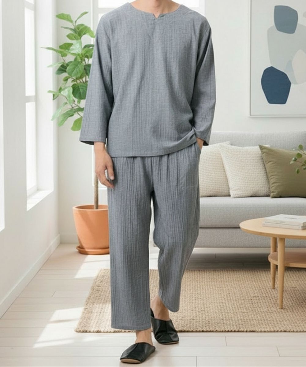 ルームウェア】シャーリングガーゼルームウェア上下セット（9分袖