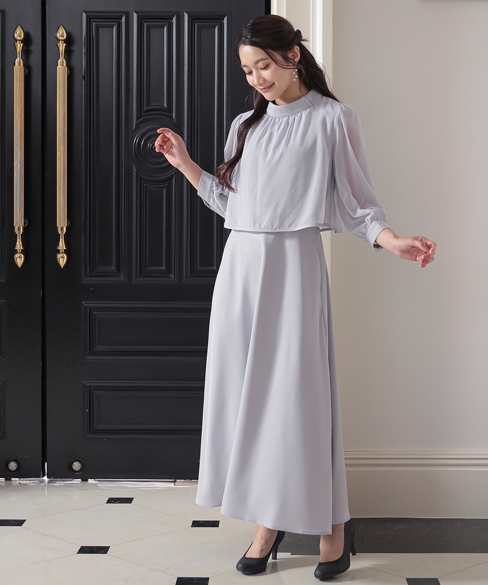 結婚式・パーティードレス】パフスリーブフレアワンピースドレス