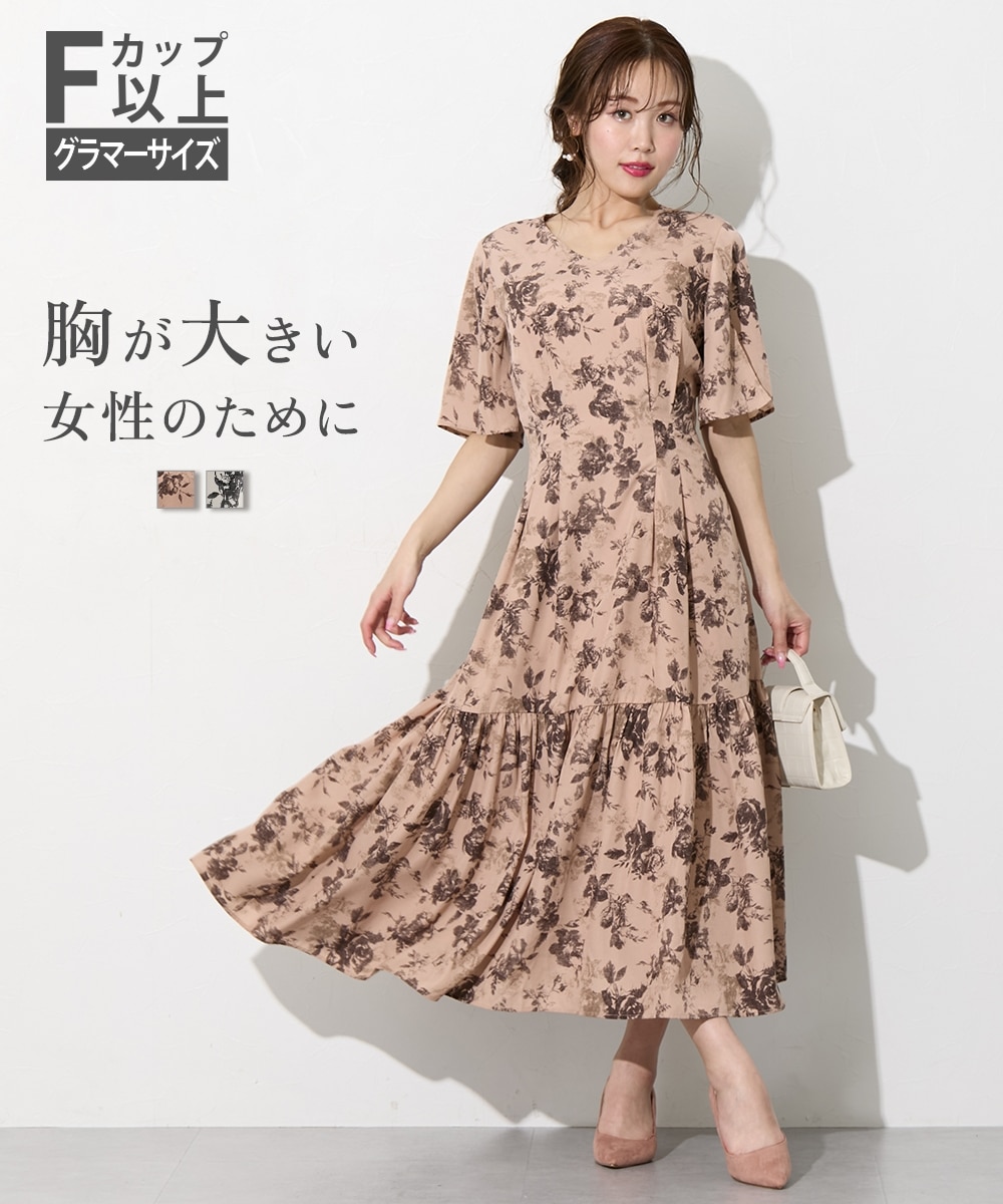 大きい胸専用】花柄袖スリット半袖ワンピース（ポケット付） 通販
