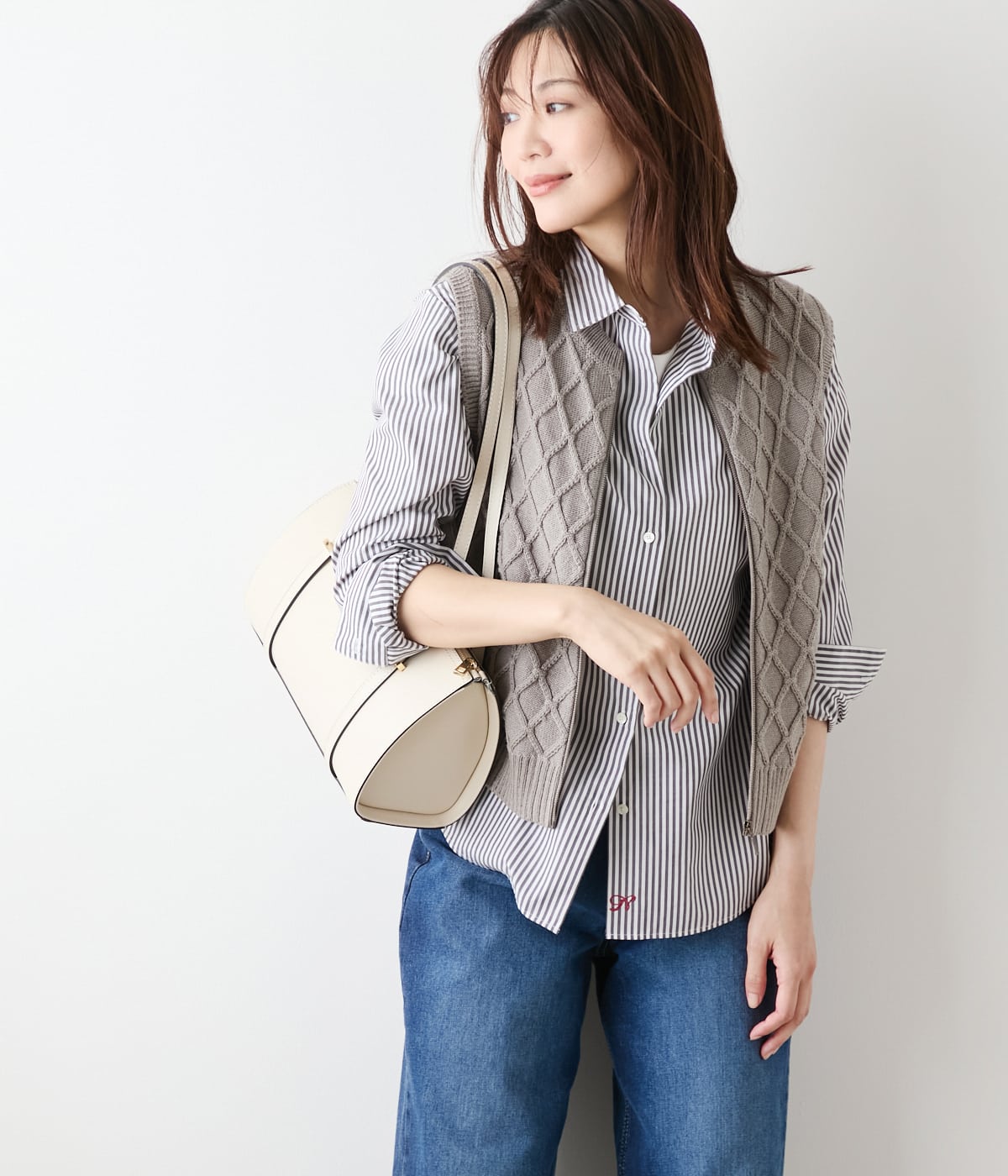 手洗い可能】ウール混リリヤーン ダイヤ柄ニットベスト(51796611-2025