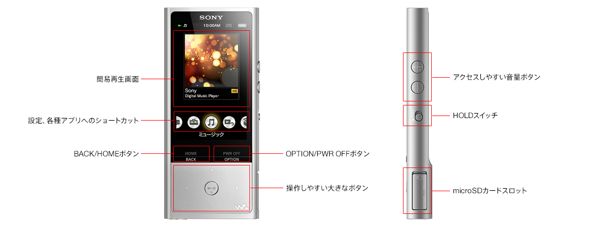 NW-ZX100 特長 : 高音質と質感を追求したデザイン | ポータブル